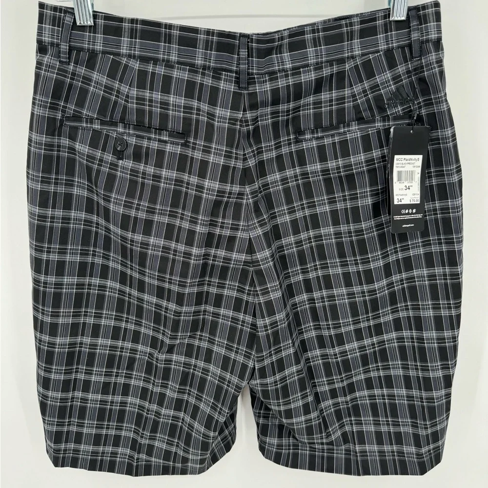 Adidas Steel Blue Black Plaid Athletic Shorts Size 34 NWT‎ RN# 88387